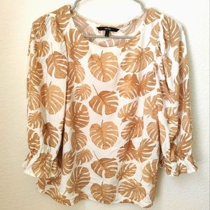 Vero Moda Beige Tropical Leaf Print Boat Neck Top, XS- Size.